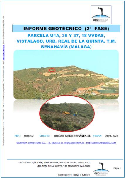 Estudio Geotécnico Parcelas en Vistalago Urb Real de la Quinta Benahavís, Málaga - 2021